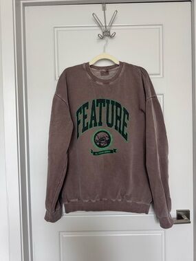 Feature Logo Crewneck Sweater - Brown with Green Print